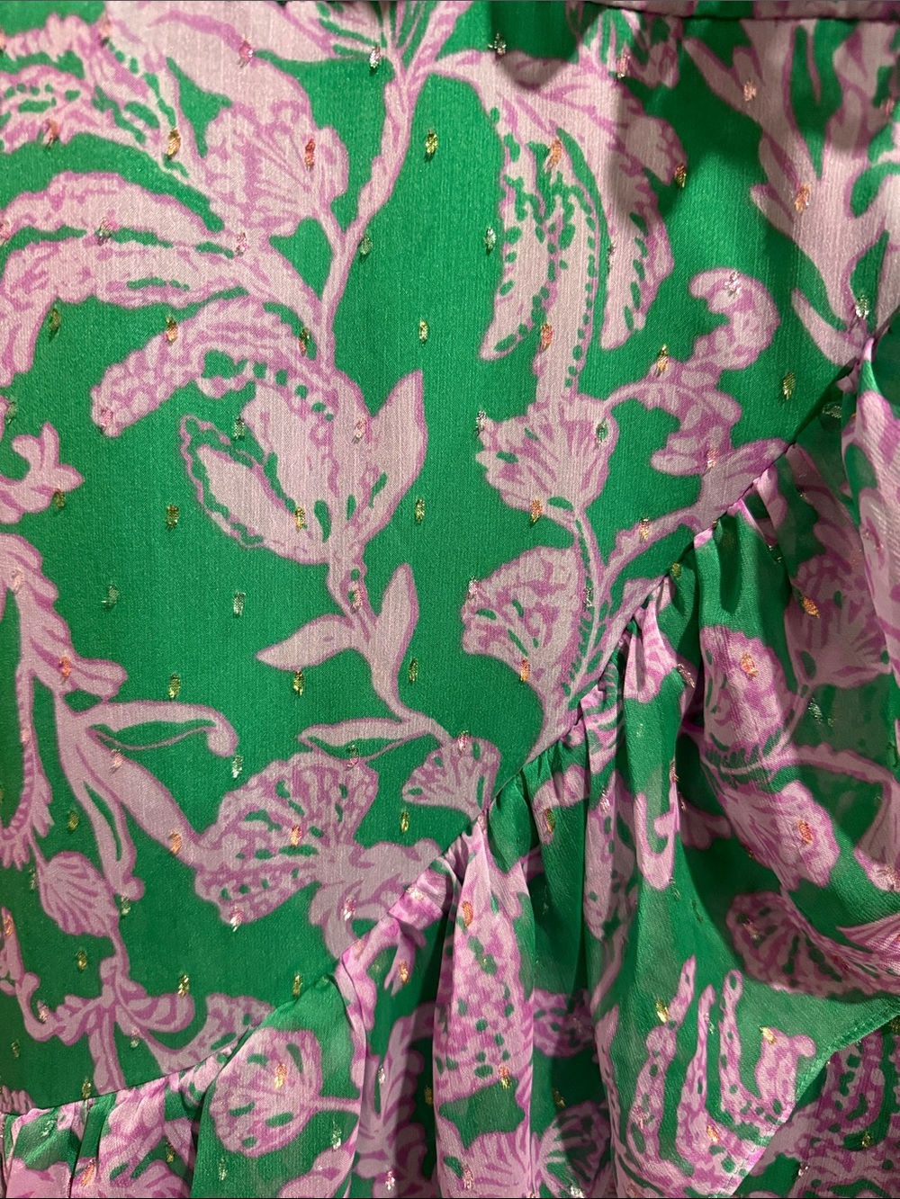 Lilly Pulitzer Green and Lavender Floral High-Low Maxi Dress Rosalyn Ruffle - Picture 4 of 13